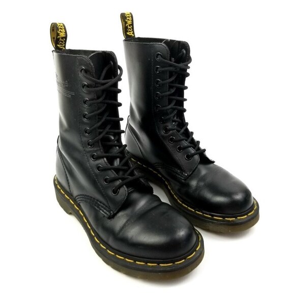 Dr. Martens Black 1490 Mid‎ Calf Virginia Leather Combat Boots 90s Grunge y2k - Picture 2 of 10